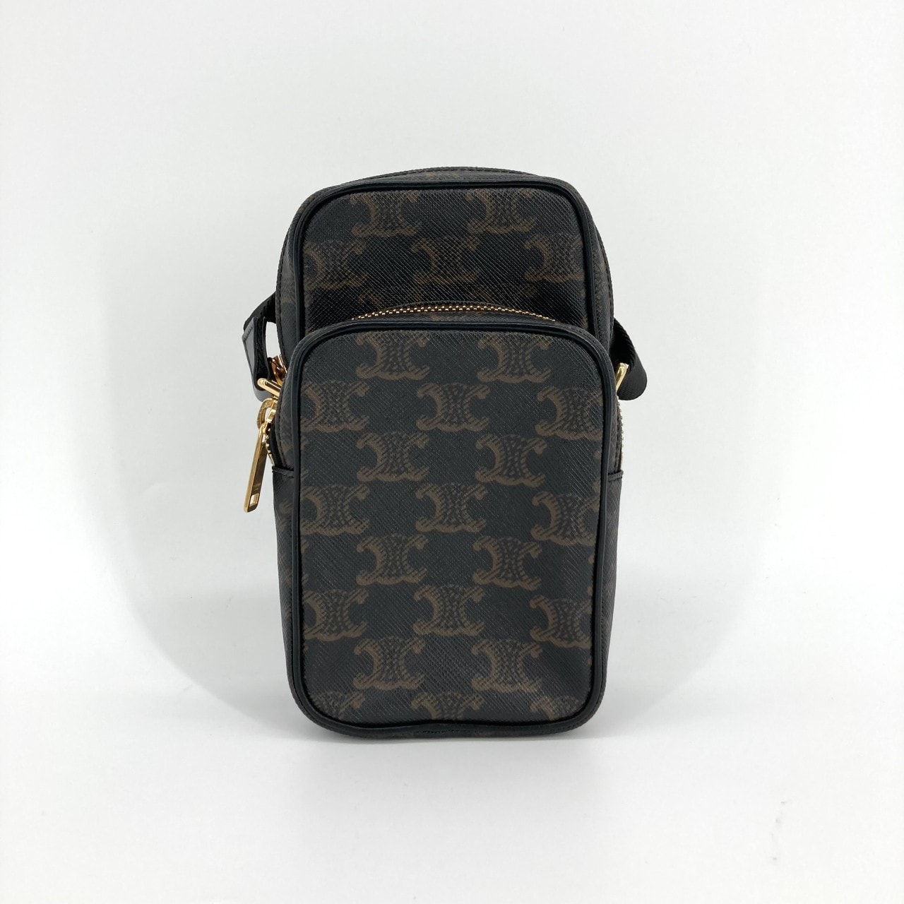 CELINE(セリーヌ) ミニポケット メッセンジャー トリオンフキャンバス レザー 190832 ショルダーバッグ ブラック×ゴールド