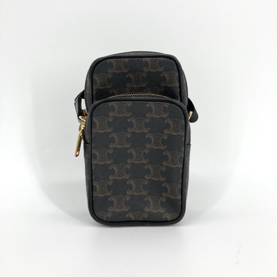 CELINE(セリーヌ) ミニポケット メッセンジャー トリオンフキャンバス レザー 190832 ショルダーバッグ ブラック×ゴールド