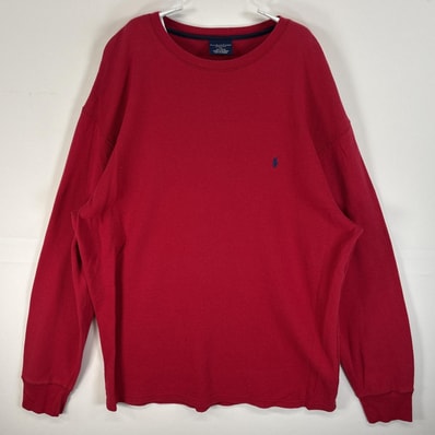 古着 ポロ・ラルフローレン POLO RALPH LAUREN 長袖Tシャツ ロゴ 刺繍 サーマル ワッフル 大きいサイズ 2XL レッド 無地 メンズ