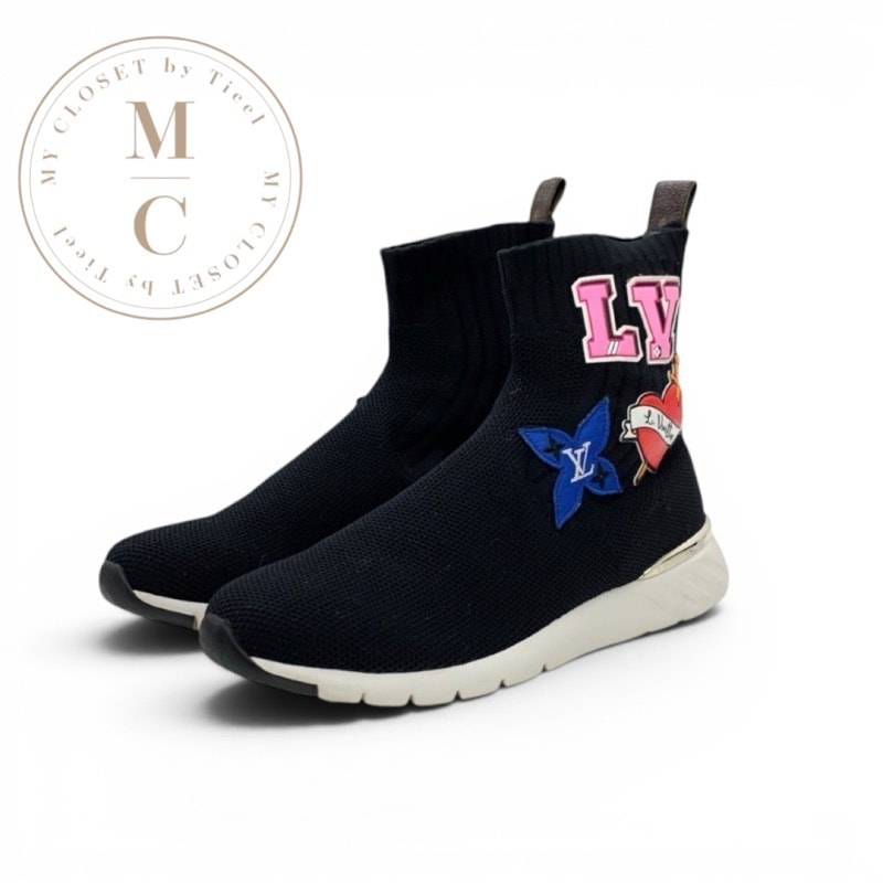 ルイヴィトン LOUIS VUITTON ブラックハートライン スニーカー 靴 シューズ ブラック ソックススニーカー ワッペン ニット
