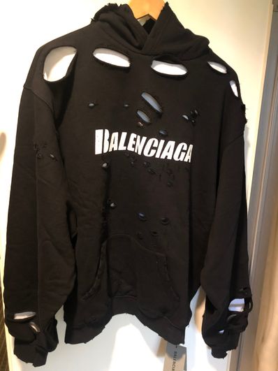 BALENCIAGA Caps Destroyed Hoodie "Black"