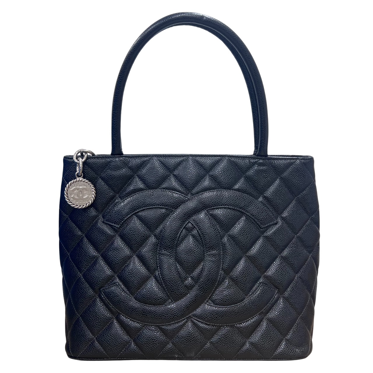 シャネル マトラッセ ココマーク トートバッグ キャビアスキン "ブラック/シルバー"