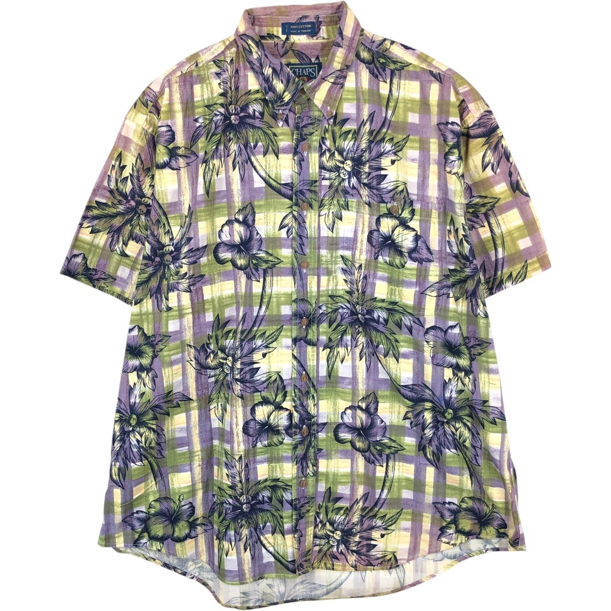 古着 80年代 ラルフローレン Ralph Lauren CHAPS チャップス 総柄 チェック柄 ボタンダウン ハワイアンアロハシャツ メンズXL相当 ヴィンテージ/eaa670544