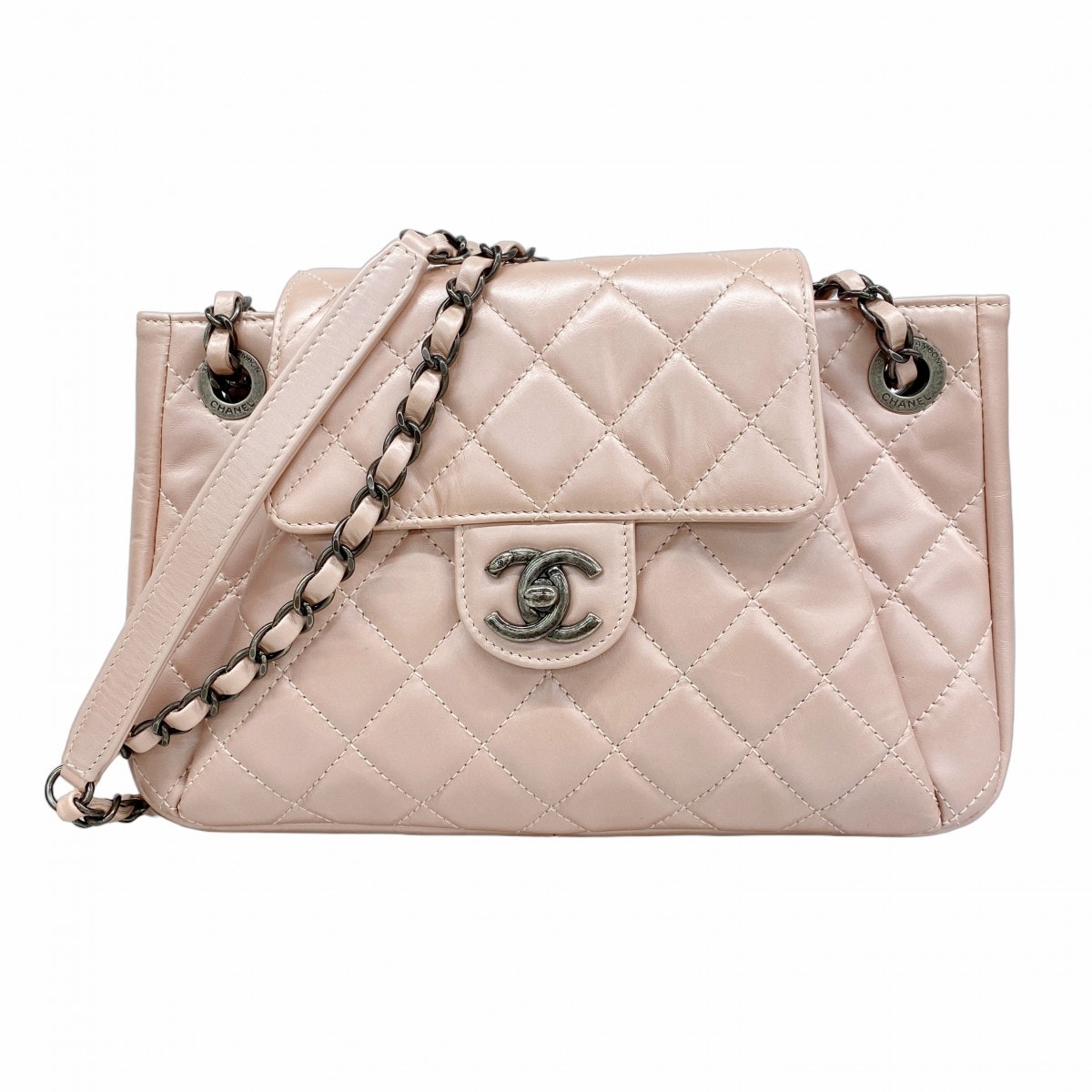 【6cd4468-k】シャネル ショルダーバッグ マトラッセ Wチェーン パリスソウル レザー カーフスキン ピンク シルバー金具【中古】レディース