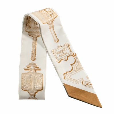 HERMES エルメス ツイリー Merveilleuses Lanternes メルヴェイユーズ ランタン 063081S 16 2026SS スカーフ シルク ホワイト ブラウン【中古】