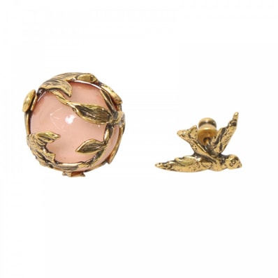 Dior ディオール ピアス アシンメトリー アクセサリー 小物 鳥 ピンク ゴールド レディース 約7.4g 美品【中古品】