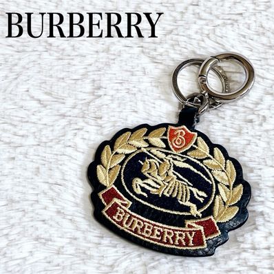 希少 BURBERRY 騎士 ホース 刺繍 レザー キーホルダー チャーム