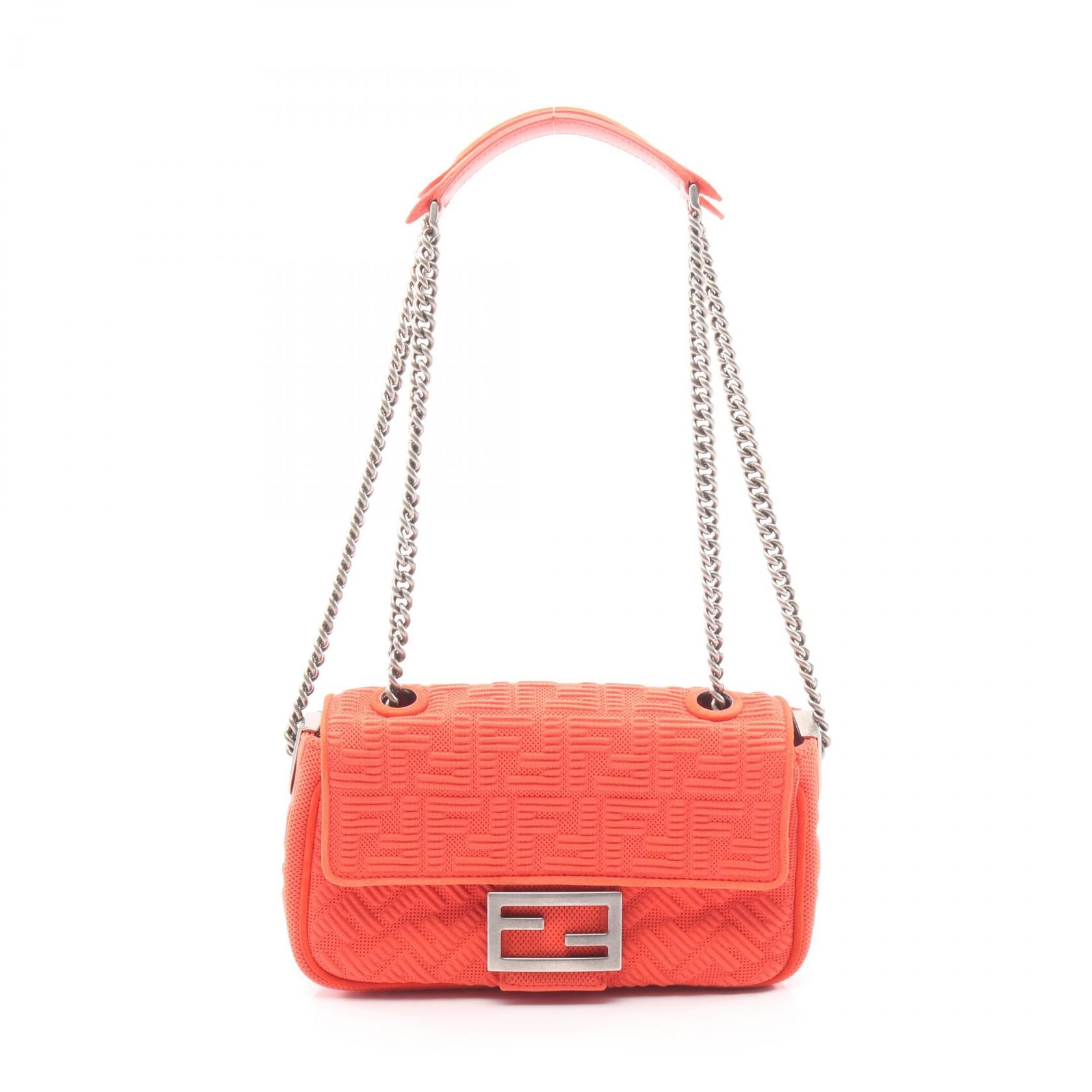 フェンディ FENDI バゲット チェーン ミディ FF柄 ショルダーバッグ バッグ レザー ファブリック レディース レッド系 8BR793 【中古】