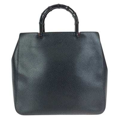 美品 GUCCI グッチ バンブー ブラック 黒 シルバー金具 レザー トートバッグ ハンドバッグ 602519 【中古】