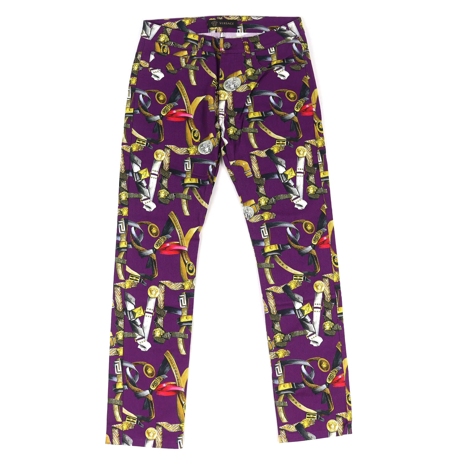 美品 ヴェルサーチ バロック柄 メデューサモ デニムパンツ パープル 31