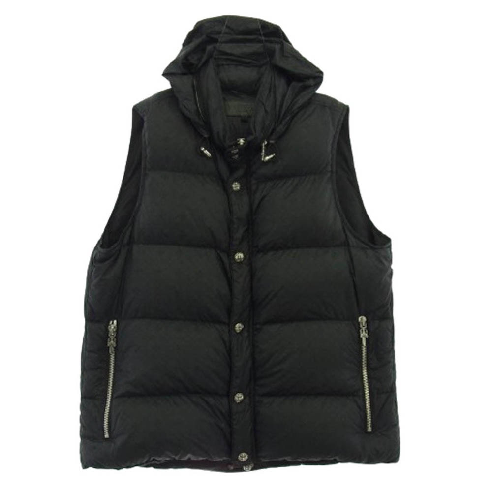 CHROME HEARTS クロムハーツ(原本無) ベスト 国内正規品 STIFF VEST スティッフ CHプラス総柄 クロスボール ナイロン ダウンベスト ブラック系 XL【中古】