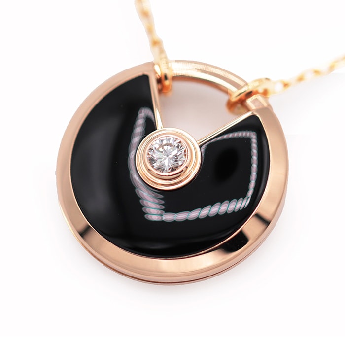 CARTIER カルティエ ネックレス アミュレットSM オニキス / ダイヤ ピンクゴールド 18金 K18PG チェーン全長 約59.0cm アクセサリー ジュエリー メンズ レディース ユニセックス