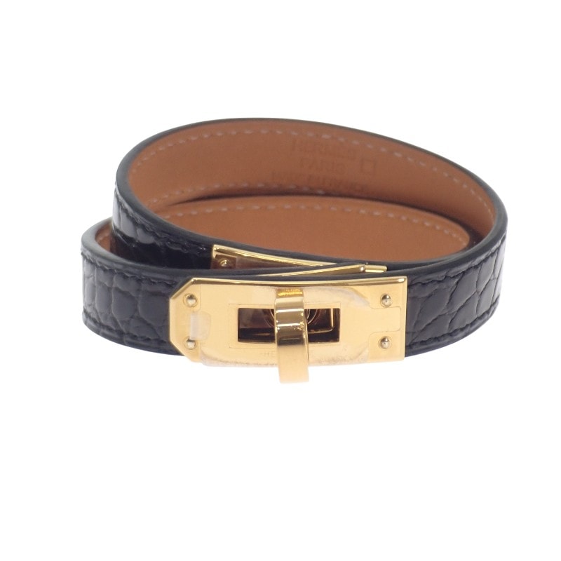 エルメス HERMES ケリー ドゥブルトゥール Wブレス S H066303 ブレスレット アリゲーター ブラック ゴールド金具 レディース メンズ【中古】【ABランク】
