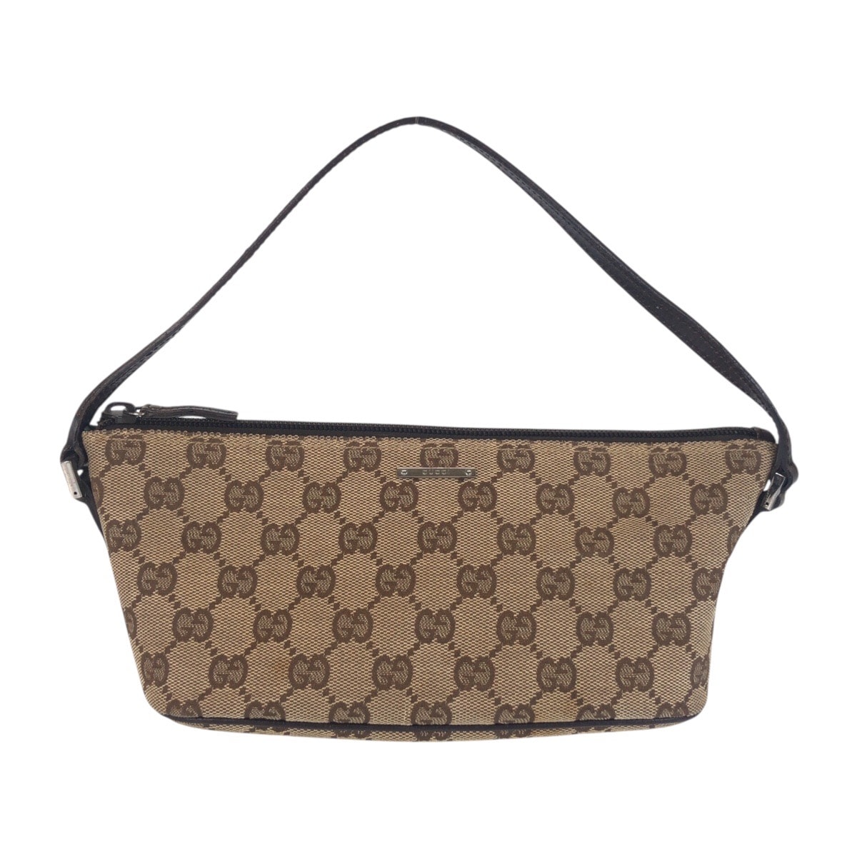 GUCCI グッチ ベージュ ブラウン シルバー金具 GGキャンバス レザー/ ハンドバッグ アクセサリーポーチ 601282 【中古】