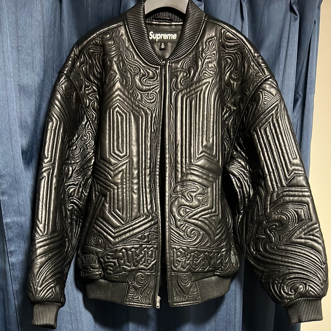 Supreme Mister Cartoon Embroidered Leather Jacket 
