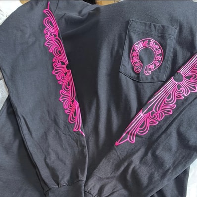 Chrome Hearts Horseshoe Floral Cross Pink Logo L/S Pocket T-Shirt "Black"