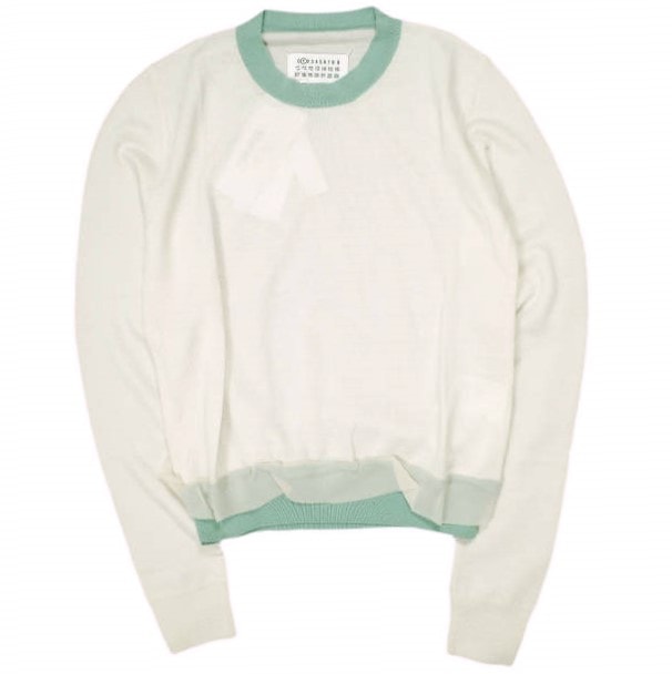 新品 Maison Margiela 1 メゾンマルジェラ 21SS イタリア製 カラートリム ハイゲージウールクルーネックニット S51HA1114 S17674 S OFF WHITE セーター 定価83,600円 オーガンジー トップス g23037