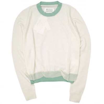 新品 Maison Margiela 1 メゾンマルジェラ 21SS イタリア製 カラートリム ハイゲージウールクルーネックニット S51HA1114 S17674 S OFF WHITE セーター 定価83,600円 オーガンジー トップス g23037