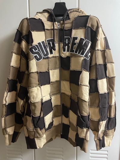 Supreme Reverse Patchwork Zip Up Hooded Sweatshirt "Brown"
