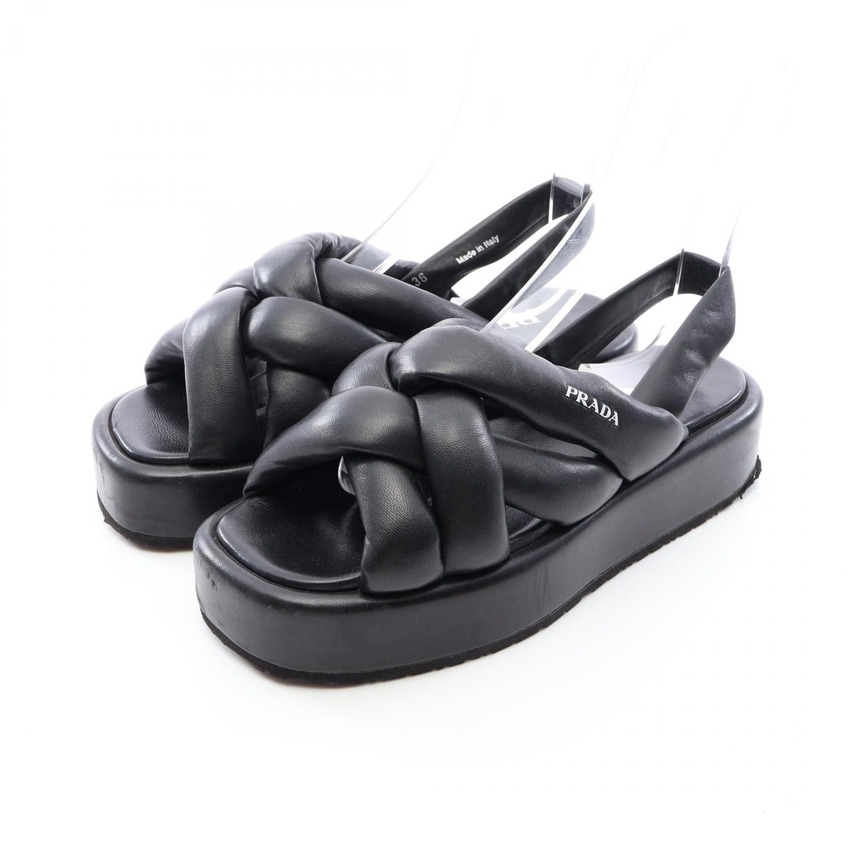 プラダ PRADA サンダル 靴 レザー レディース ブラック系 【中古】