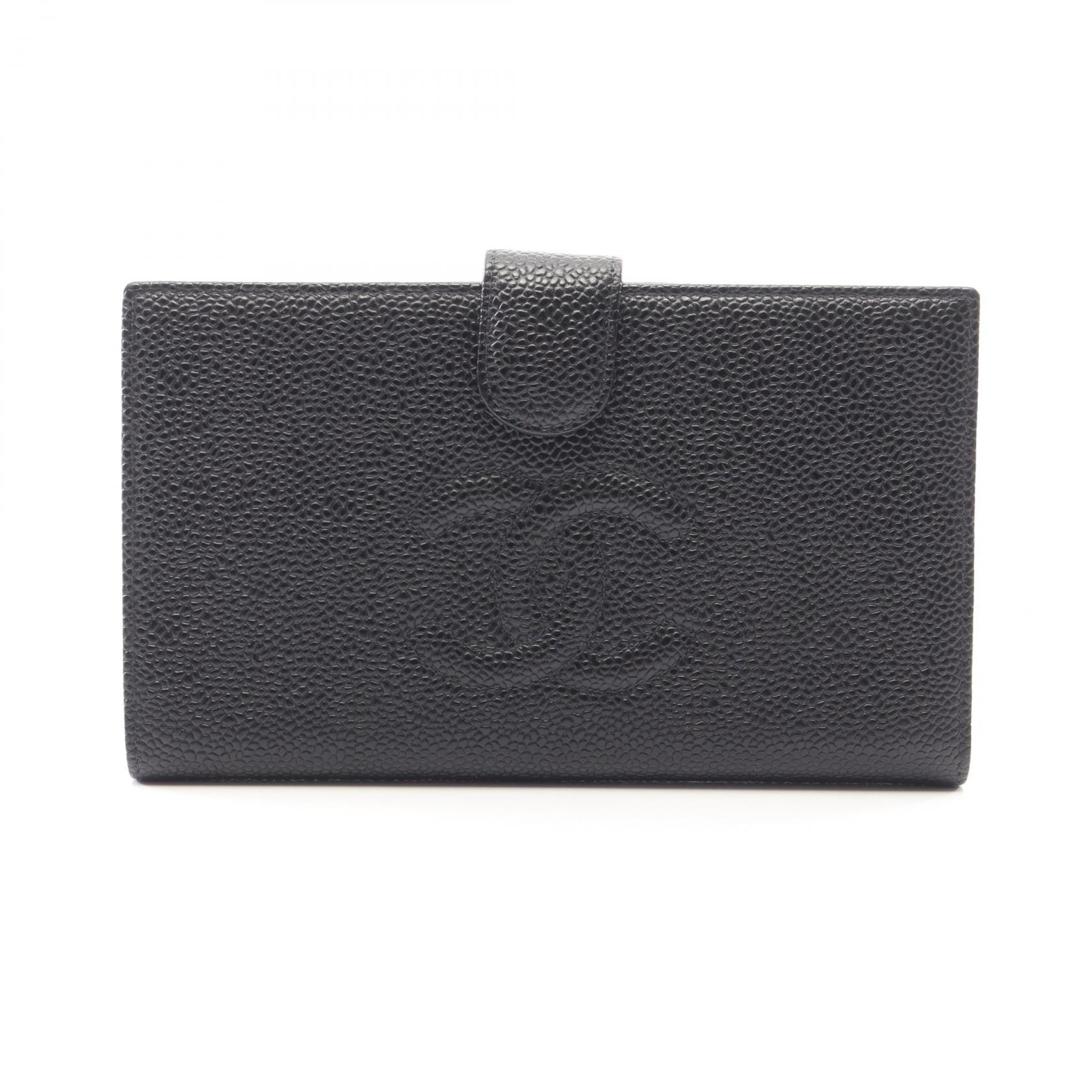 シャネル CHANEL ココマーク 二つ折り長財布 財布 カーフ(牛革) レディース ブラック系 【中古】