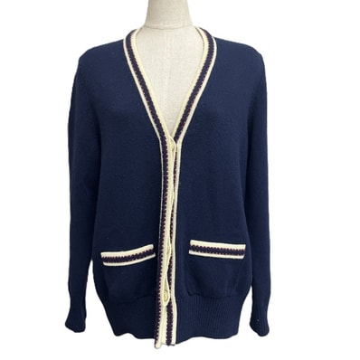 シャネル CHANEL ココマークボタン P81370 2026年春夏 プレコレクション アパレル カーディガン カシミヤ ネイビーブルー & レッド ネイビー 美品