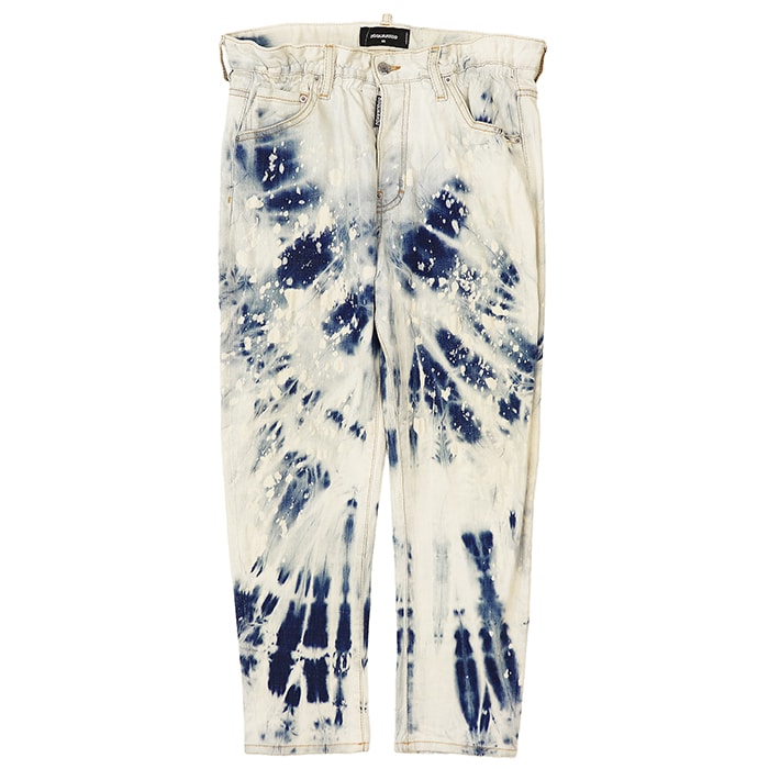【SALE】DSQUARED2 ディースクエアード デニムパンツ サイズ 46 メンズ ジーンズ ブリーチ加工 メタルロゴ ボタンフライ ウエスト ゴムギャザー ストレッチ ボトムス ライトインディゴ イタリア製