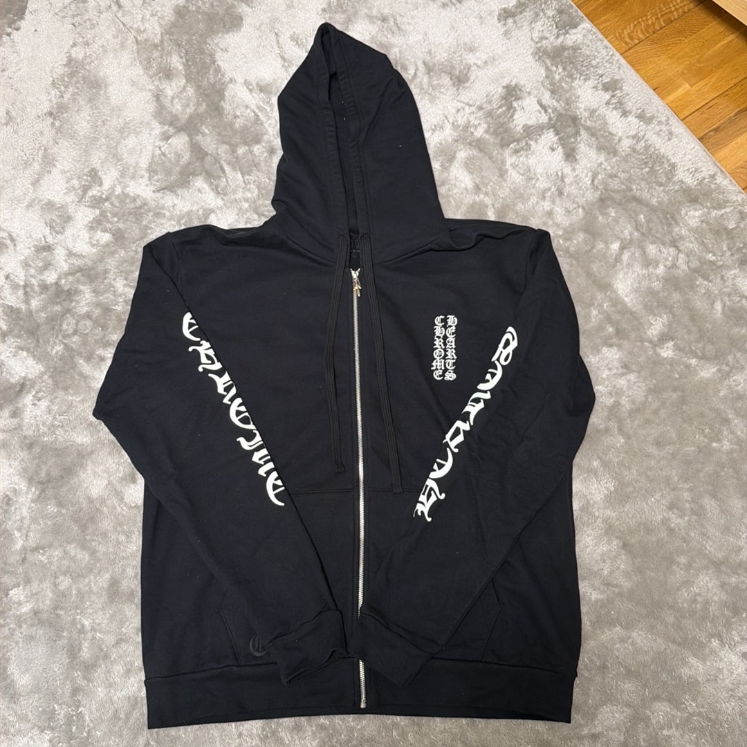 Chrome Hearts Vertical Logo Zip Up Hoodie "Black"
