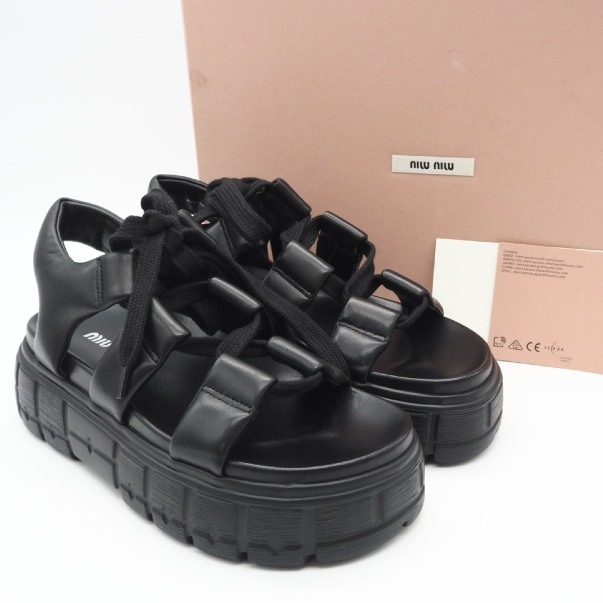 極美品 MIUMIU ミュウミュウ CALZATURE DONNA NERO 6.5 23.5 5X881D サンダル ブラック レザー レディース