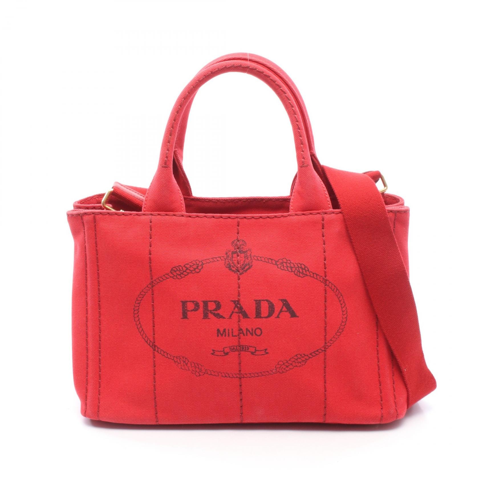 プラダ PRADA CANAPA カナパ ミニ 2WAY トートバッグ バッグ キャンバス レディース レッド系 【中古】