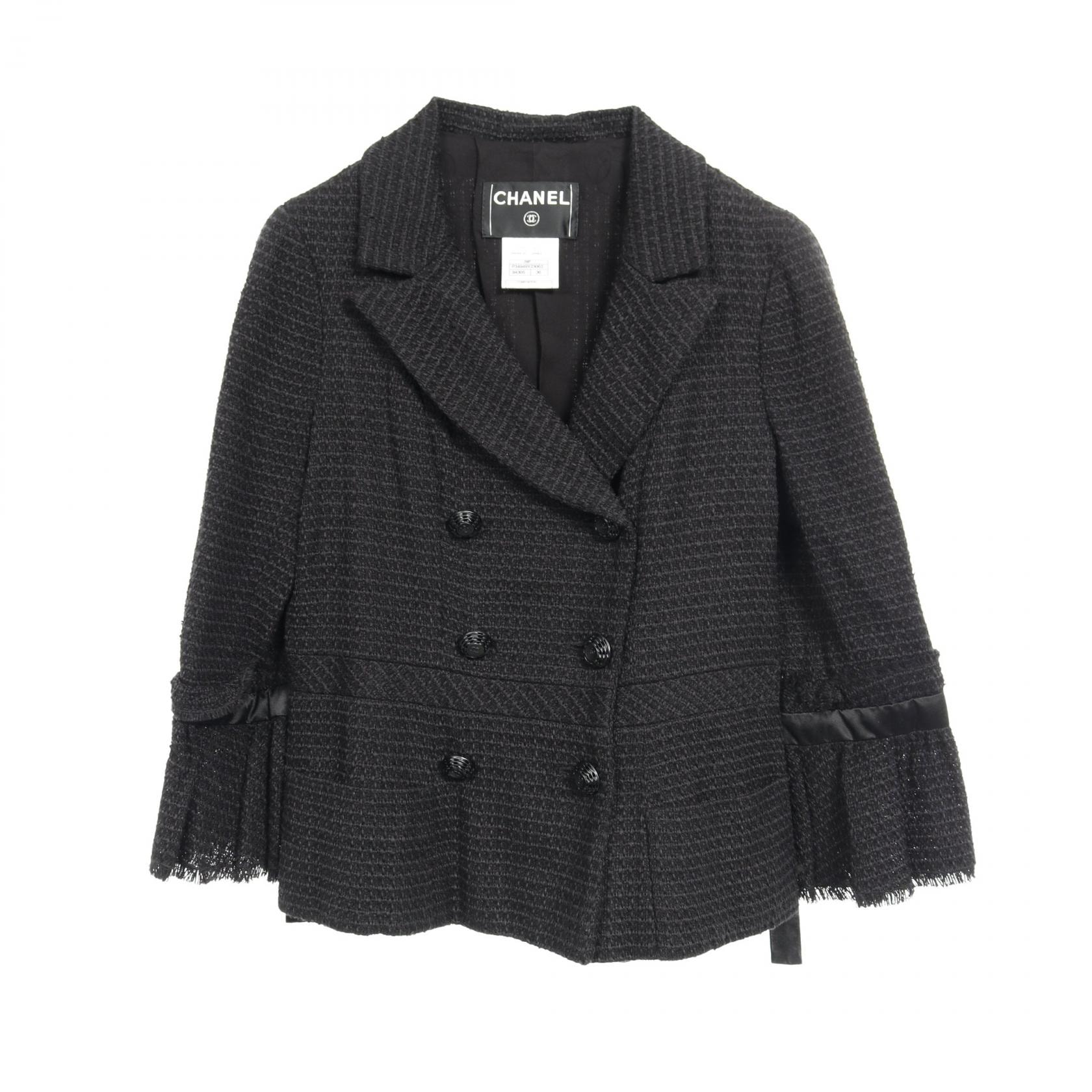 シャネル CHANEL ココマークボタン ツイード 衣料品 アウター ナイロン レディース ブラック系 P34949 【中古】