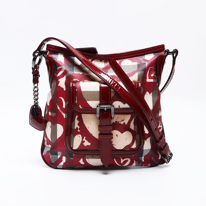 【最終値下げ】 バーバリー BURBERRY ノバチェック ハート エナメル ショルダーバッグ【中古】