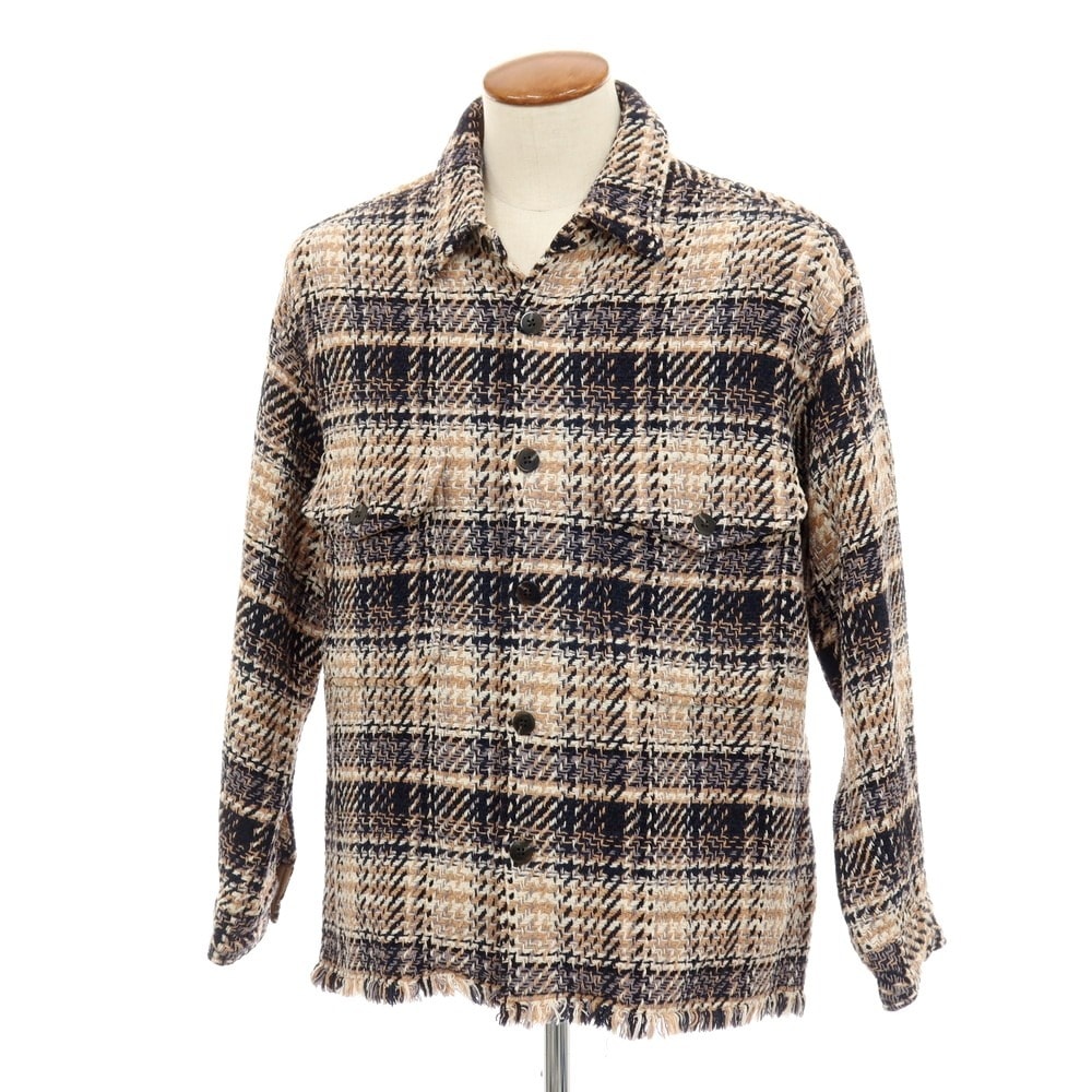 【中古】ビームスライツ BEAMS LIGHTS コットン チェック エクストラウーブン CPO ジャケット ブルゾン ブラウンxブラック【サイズM】【メンズ】