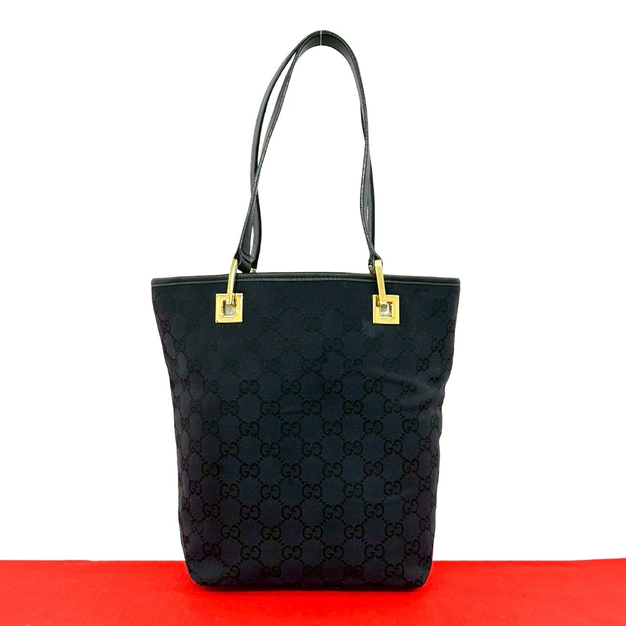 GUCCI グッチ GGキャンバス ロゴ 柄 キャンバス レザー トートバッグ ネイビー
 66933