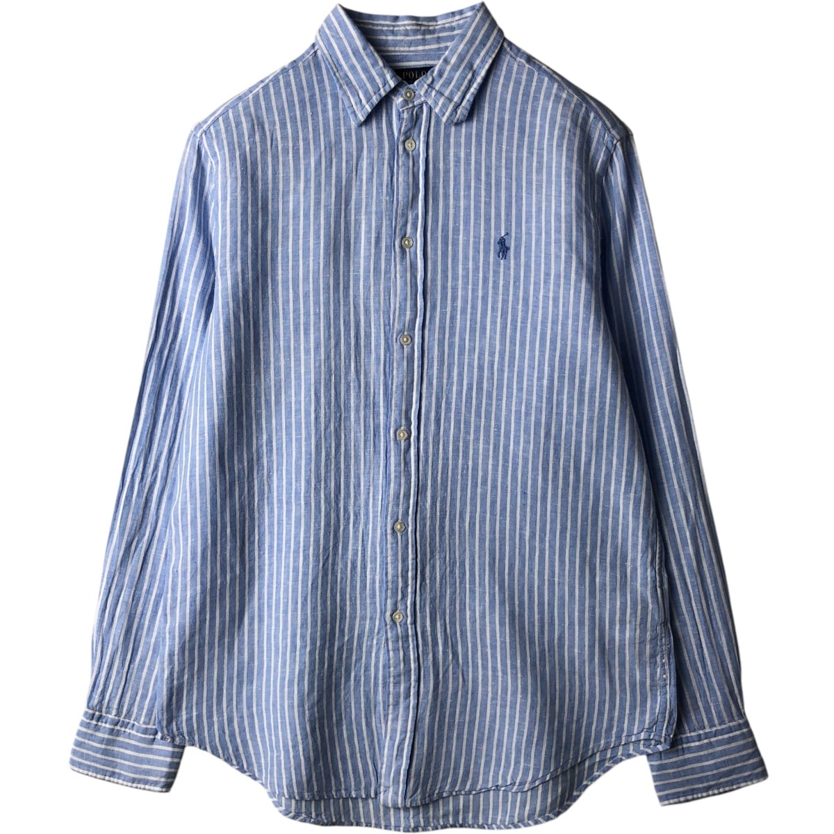 古着 ラルフローレン Ralph Lauren RELAXED FIT ストライプ柄 長袖 リネンシャツ メンズM相当/eaa633556