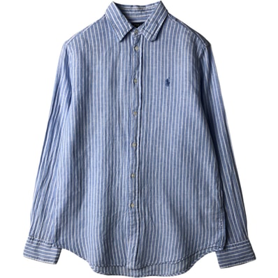 古着 ラルフローレン Ralph Lauren RELAXED FIT ストライプ柄 長袖 リネンシャツ メンズM相当/eaa633556