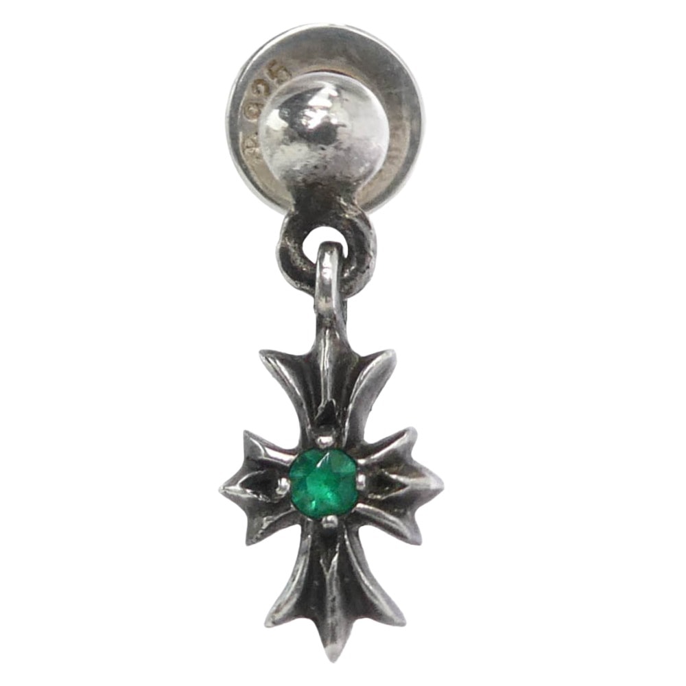 Chrome Hearts Tiny E CH Plus Drop After Emerald Earrings "Silver/Green"