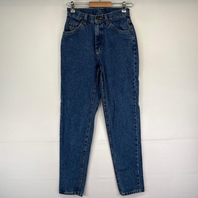 古着 エルエルビーン L.L.Bean デニム パンツ レザーパッチ テーパード 5ポケット ジーパン ジーンズ 4MT ブルー系 レディース