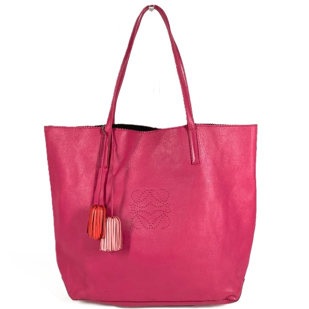 ロエベ LOEWE アナグラム ロゴ ナッパ 肩掛け カバン トートバッグ タッセル フリンジ付き ショルダーバッグ レザー ピンク