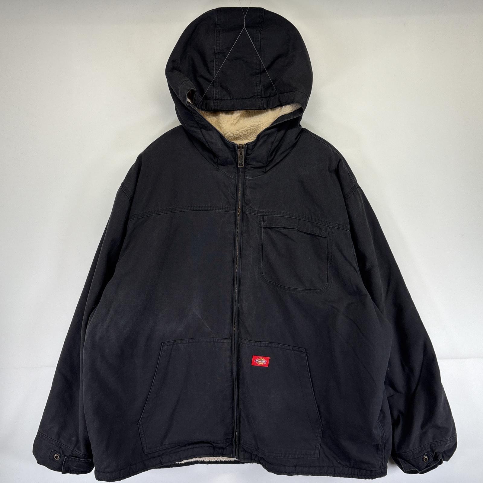 古着 ディッキーズ Dickies ワークジャケット ダック ボア パーカー 大きいサイズ ワンポイントロゴ 3XLR  ブラック メンズ
