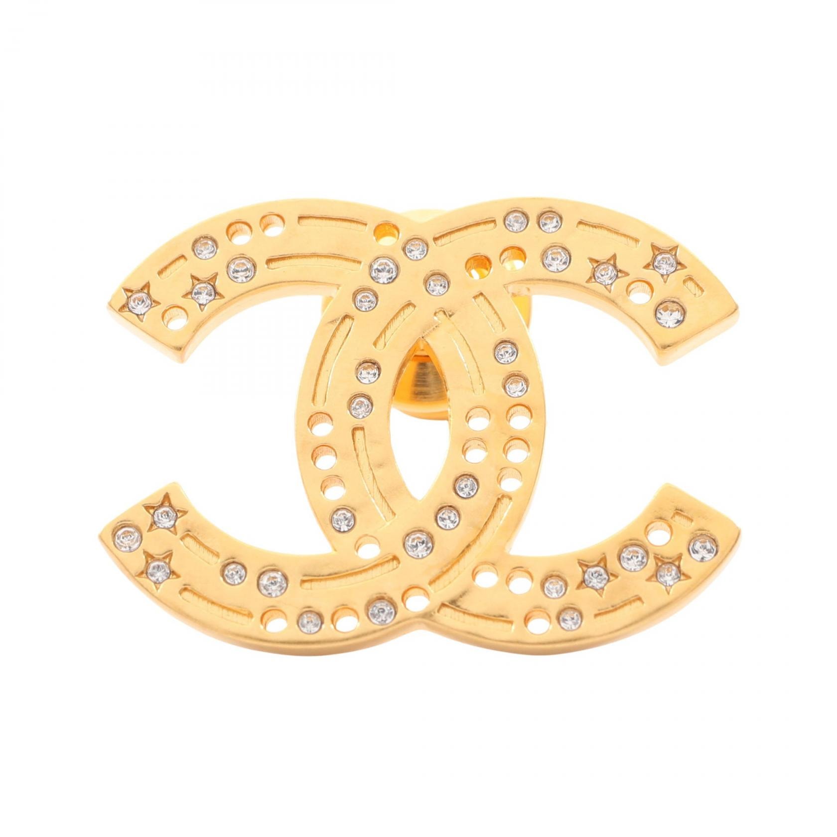 샤넬 CHANEL B24K 코코 마크 브로치 액세서리 GP (골드 도금) 라인스톤 여성용 골드/클리어 [중고]