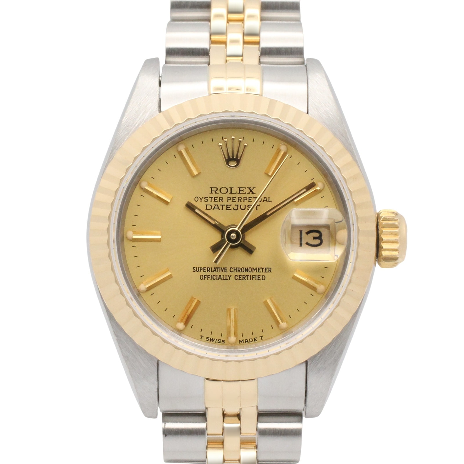 ロレックス ROLEX デイトジャスト S番 腕時計 時計 K18(イエローゴールド) ステンレススチール レディース ゴールド系 シャンパン/バー 69173 【中古】