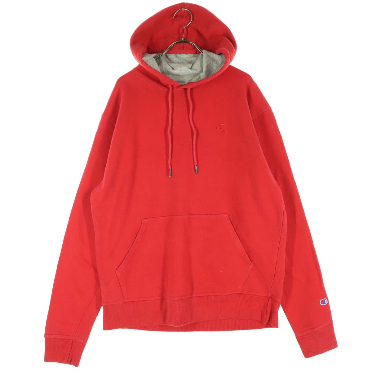 Champion チャンピオン 裏起毛 ワンポイントロゴ 長袖 スウェットパーカー XL レッド