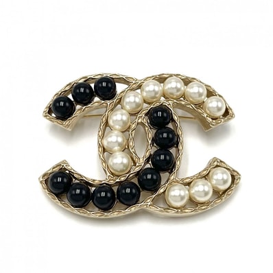 CHANEL シャネル ブローチ ココマーク アクセサリー GP フェイクパール A16B ホワイト 白 ブラック 黒 レディース 約27.3g 2016年【中古品】