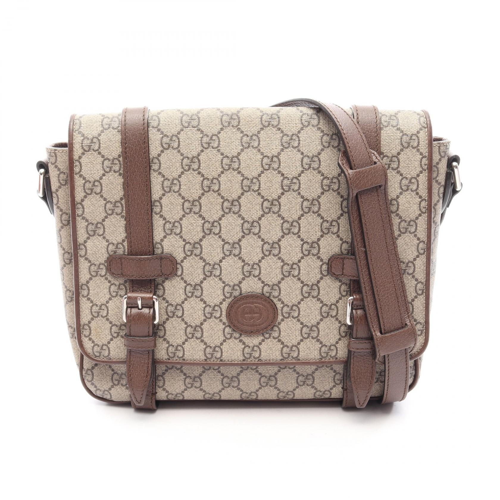 グッチ GUCCI GGスプリーム メッセンジャーバック ショルダーバッグ バッグ PVCコーティングキャンバス レザー メンズ レディース ベージュ系 / ブラウン系 658542 【中古】