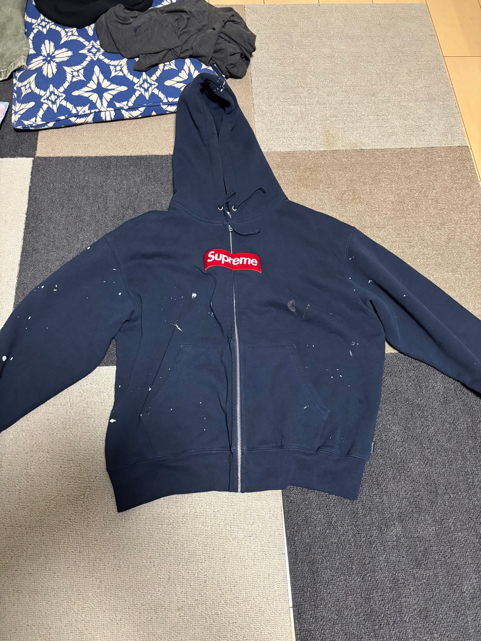 Supreme x MM6 Maison Margiela Box Logo Zip Up Hooded Sweatshirt "Navy"