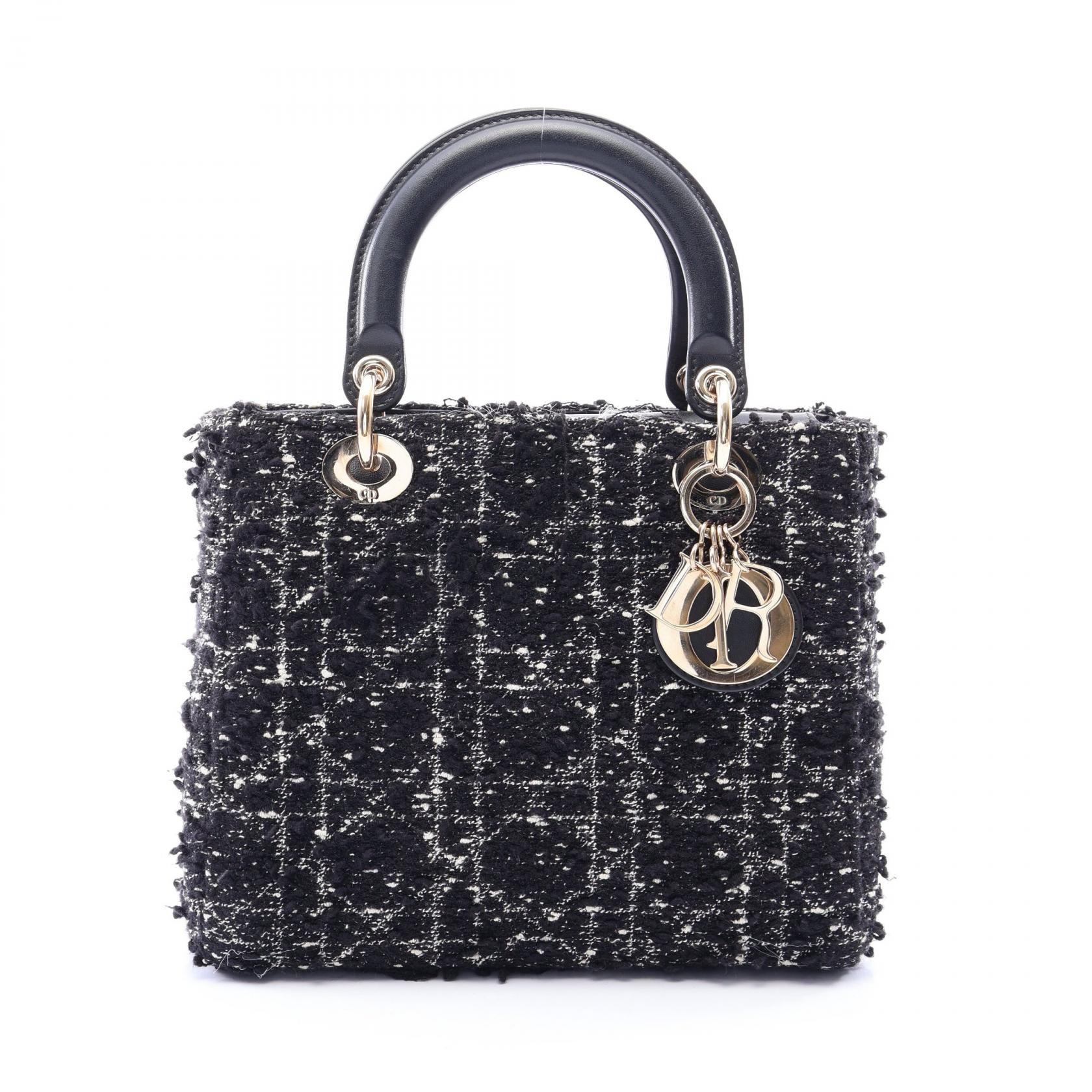 ディオール Dior LADY DIOR レディディオール ハンドバッグ バッグ ファブリック レザー レディース ブラック系 / ホワイト系 【中古】
