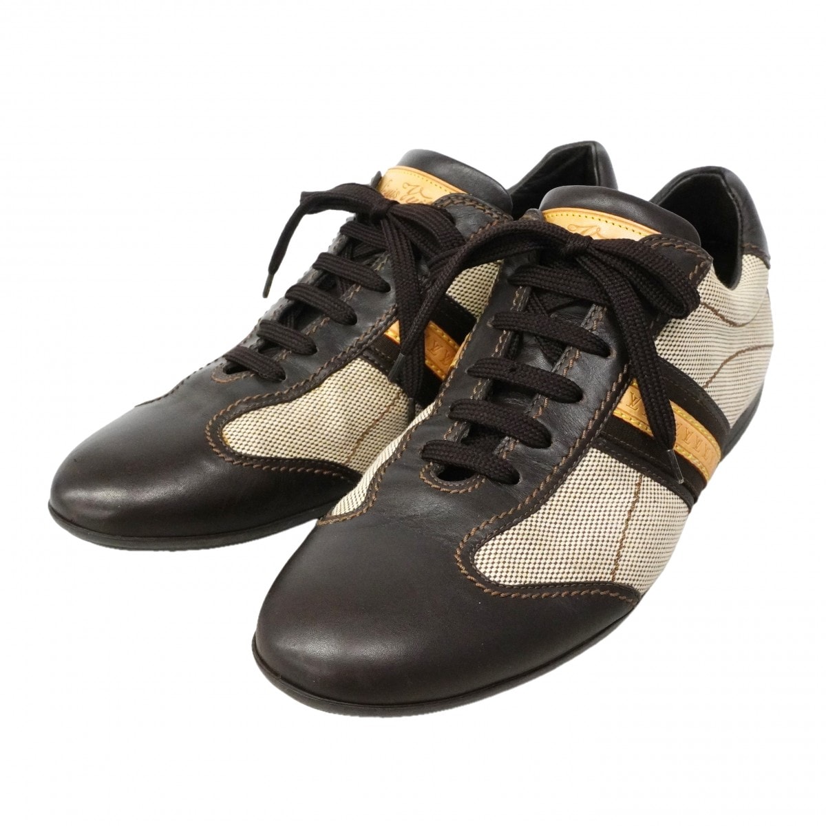 【6apf029】ルイヴィトン スニーカー 7.5 キャンバス レザー ベージュ ブラウン ローカット【中古】メンズ