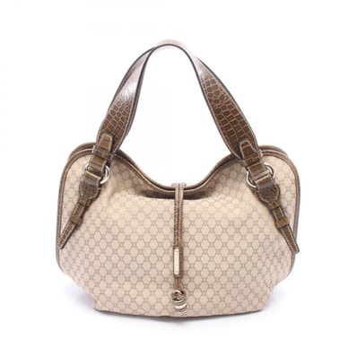 セリーヌ CELINE マカダム クロコ型押し ハンドバッグ バッグ キャンバス レザー レディース ベージュ系 / カーキ系 【中古】
