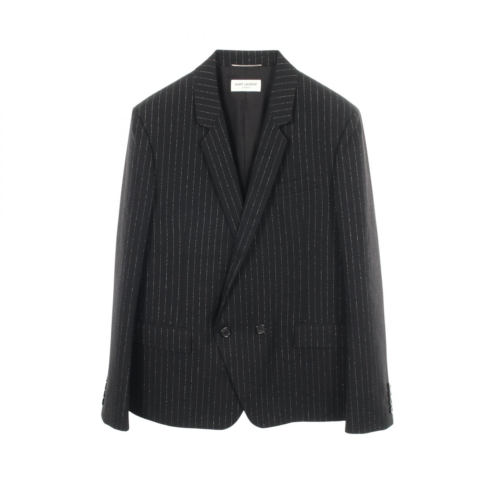 サンローランパリ SAINT LAURENT PARIS 1B ストライプ テーラードジャケット 衣料品 アウター ウール メンズ ブラック系 / ゴールド系 【中古】